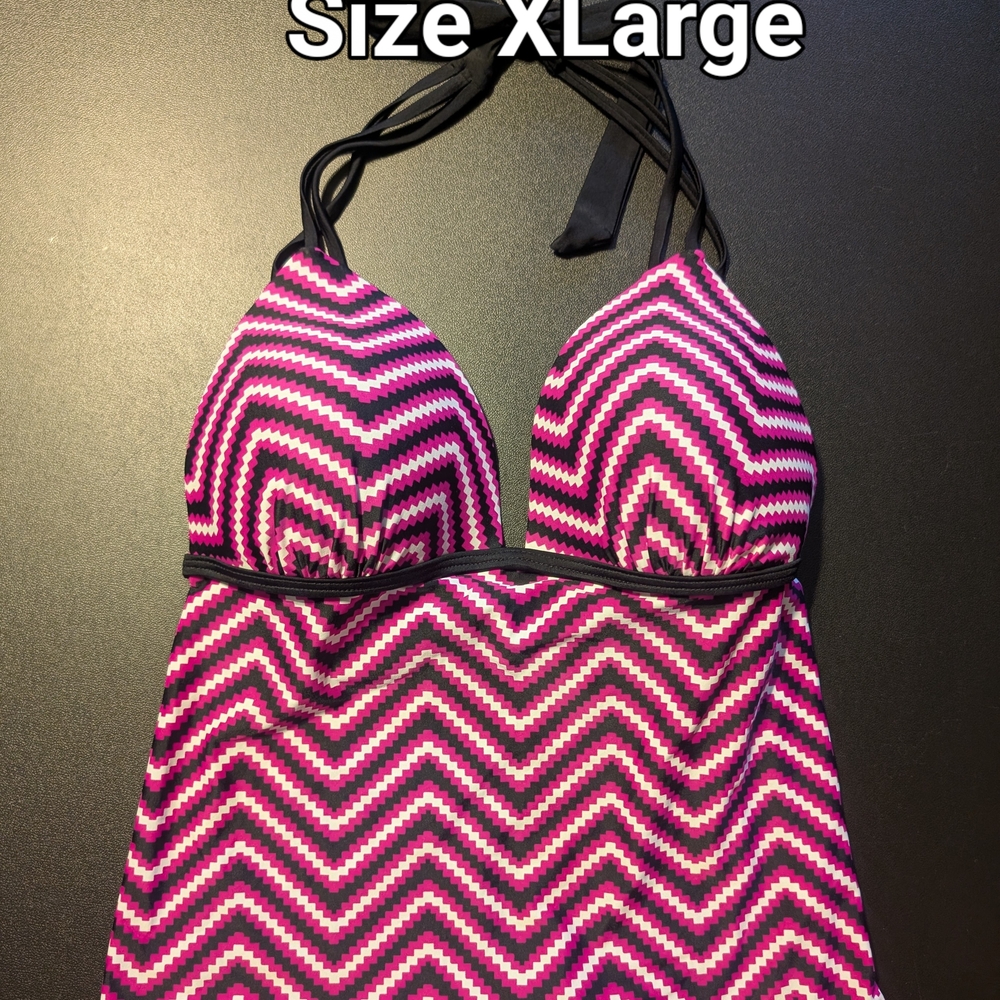 SO Women's Pink and Black Zigzag Bikini Top